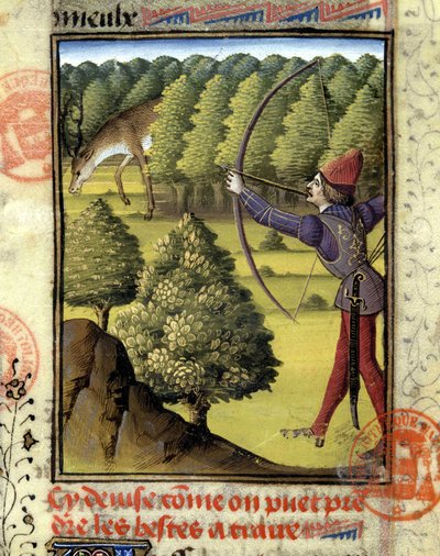 Caza de ciervos - en "El libro de caza de Gaston Phoebus, Conde de Foix, Señor de Béarn" de French School