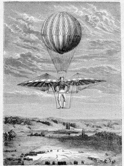 Aparato de Deghen para la dirección de aerostatos en 1812 - en "Album de la Ciencia; científicos ilustres; Grandes descubrimientos" 1896 de French School