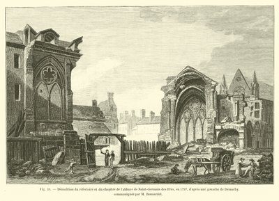 Demolición del refectorio y del capítulo de la abadía de Saint-Germain des Prés, en 1797, según una gouache de Demachy, comunicada por M Bonnardot de French School
