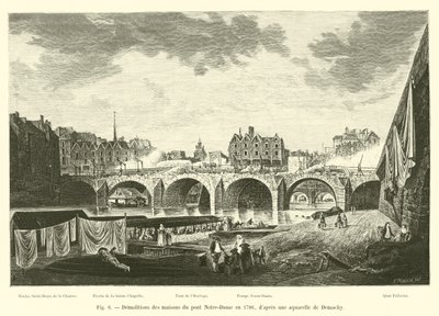 Demoliciones de las casas del puente Notre-Dame en 1786, según una acuarela de Demachy de French School