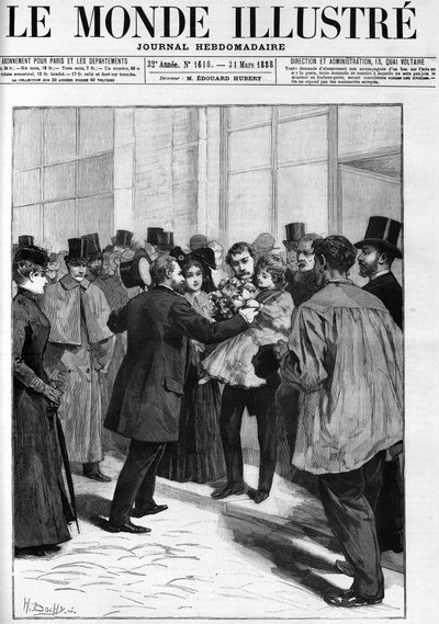 Manifestación en honor al General Boulanger en la estación de Clermont Ferrand (Clermont-Ferrand), en "The Illustrous World" en 1888 de French School