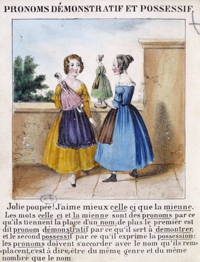 Pronombres demostrativos y posesivos (2 niñas jugando con muñecas) - en “La gramática en imágenes” de French School