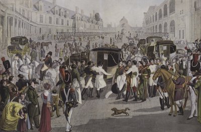 Salida de Napoleón de Fontainebleau, 20 de abril de 1814 de French School