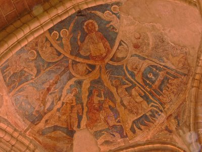 Representación de una vista interna con pinturas murales de French School