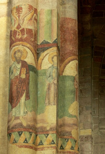Representación de una vista interna con pinturas murales de French School
