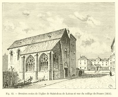 Últimos restos de la iglesia de Saint-Jean de Latran y vista del colegio de Francia, 1854 de French School
