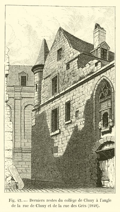 Últimos restos del colegio de Cluny en la esquina de la rue de Cluny y la rue des Gres, 1848 de French School