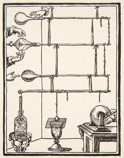Descargas eléctricas en aire enrarecido, 1753, copia de Boris Mestchersky (d.1957) ilustración de Histoire de la Nation Francaise, Sciences, Volúmenes I y II, por Gabriel Hanotaux (1853-1944), 1924 de French School