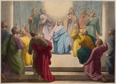 Descenso del Espíritu Santo, ilustración de un catecismo LHistoire Sainte, publicado por Charles Delagrave, París, finales del siglo XIX de French School