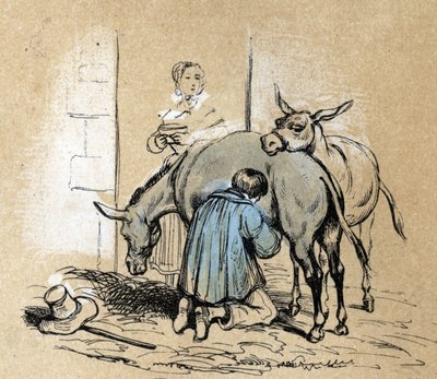 Descripción de los diferentes productos y usos del burro: la producción de leche de burra se usa como producto de belleza. Detalle de la tabla “El burro y sus productos” en “Les Recreations instructives” Pintura sinóptica de Jules DELBRUCK, grabado de French School