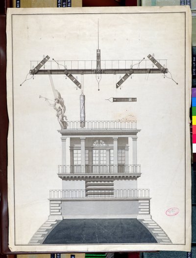 Diseño para una estación de telégrafo Chappe para una de las cúpulas del Louvre, París, principios del siglo XIX de French School