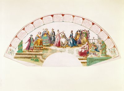 Diseño para un abanico celebrando la Danza y el Carnaval de las Naciones, 1733 de French School