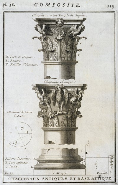 Diseño para un capitel antiguo y base de un Templo de Júpiter de French School