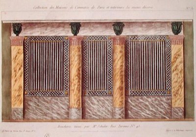 Diseño para la fachada de una carnicería, de una serie que representa los edificios comerciales mejor decorados de París, c.1810 de French School