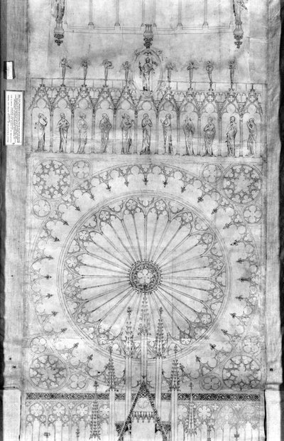 Diseño para el rosetón y la galería de reyes en la fachada de la Catedral de Estrasburgo, c.1380 de French School