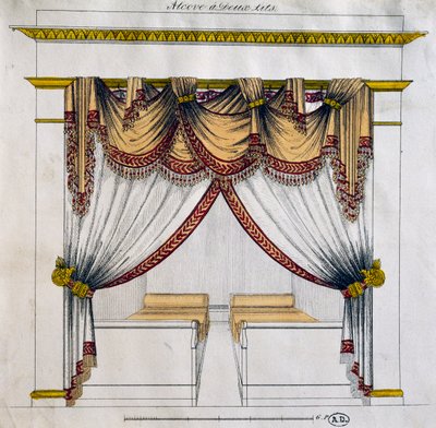 Diseño de alcoba con dos camas (período del Primer Imperio), ilustración, Francia de French School