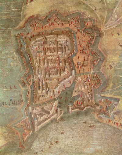 Detalle - El asedio de La Rochelle por las tropas del cardenal Richelieu en 1627-68 (óleo sobre lienzo) de French School