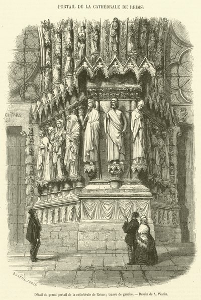 Detalle del gran portal de la catedral de Reims, nave izquierda de French School