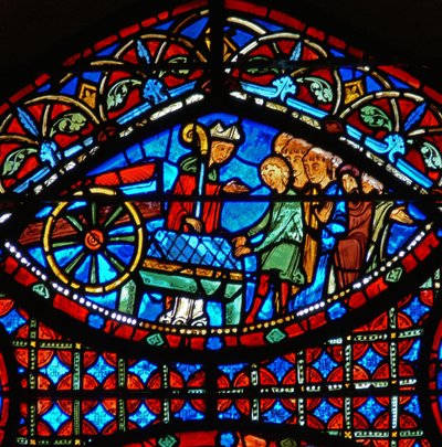 (detalle) de escenas de la vida de San Esteban: obispo y ataúd de French School
