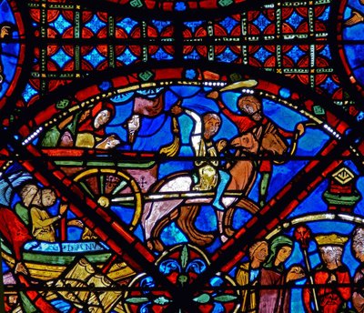 (detalle) de escenas de la vida de San Esteban: caballo y carro de French School