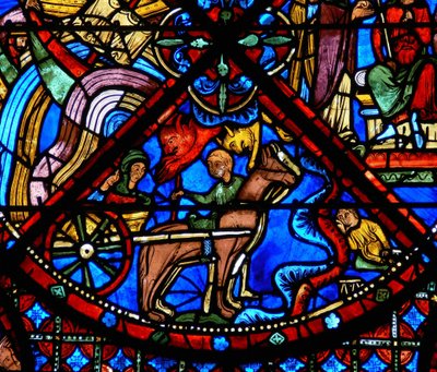 (detalle) de escenas de la vida de San Esteban: caballos, carro y demonios de French School