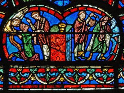 (detalle) de una ventana que representa el Juicio Final de French School