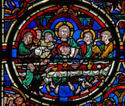 (detalle) de una ventana que representa la Pasión: la Última Cena de French School