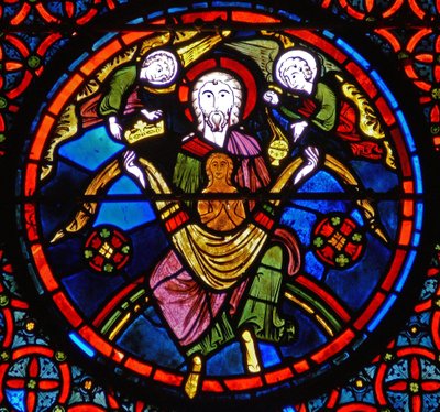 (detalle) de una ventana que representa la parábola de Lázaro y el rico: Lázaro en el seno de Abraham de French School