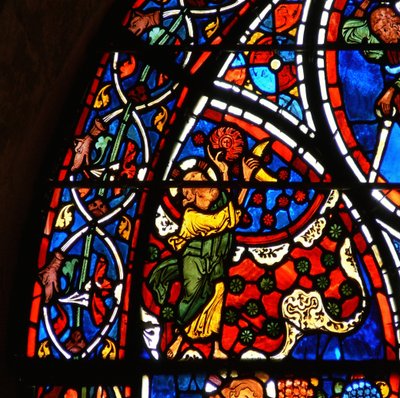 (detalle) de la parábola del Buen Samaritano: Dios crea el sol, la luna y las estrellas de French School