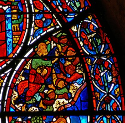 (detalle) de la parábola del Buen Samaritano: Dios crea a los ángeles de French School