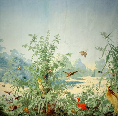 (detalle) Brasil, diseño panorámico de papel tapiz, impreso por Desfosse et Karth, París, 1867 de French School
