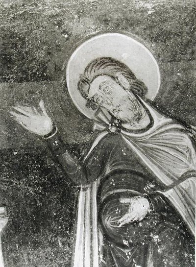 (detalle) de San Savin, de un fresco que representa a San Savin y San Cipriano siendo liberados de las bestias, c.1100 (fresco) de French School