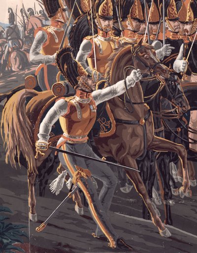Detalle de La Batalla de Austerlitz, diseño panorámico de papel tapiz de French School