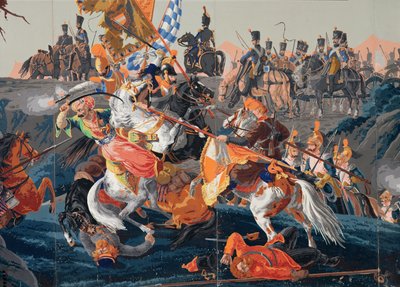 (detalle) La Batalla de Austerlitz, diseño panorámico de papel tapiz, 1827-29 de French School
