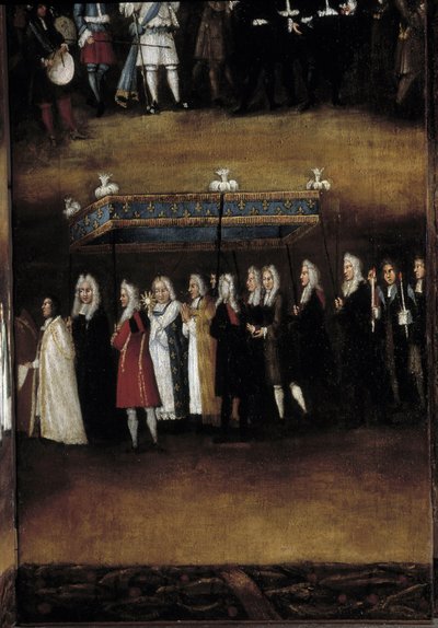 Detalle de una pantalla del siglo XVIII utilizada para la Fiesta de Dios (o Fiesta del Santísimo Sacramento) de French School