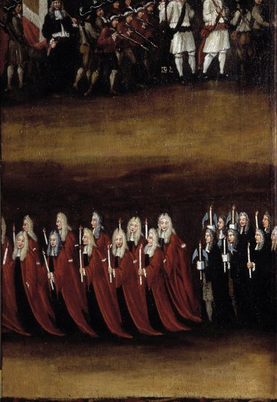 Detalle de una pantalla del siglo XVIII utilizada para la Fiesta de Dios (o Fiesta del Santísimo Sacramento), representando la procesión de French School