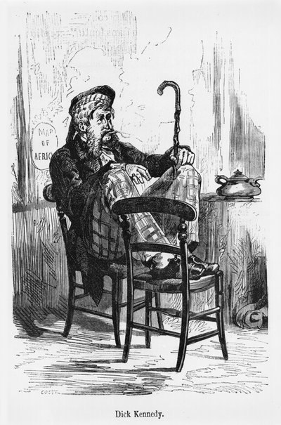 Dick Kennedy, ilustración de Cinco semanas en globo de Jules Verne (1828-1905) París, Hetzel de French School