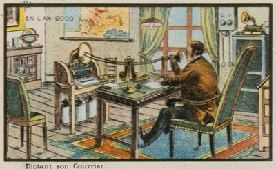 Dictando una carta en una máquina telegráfica de French School