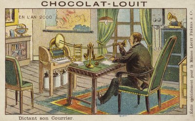Dictando una carta en una máquina telegráfica de French School