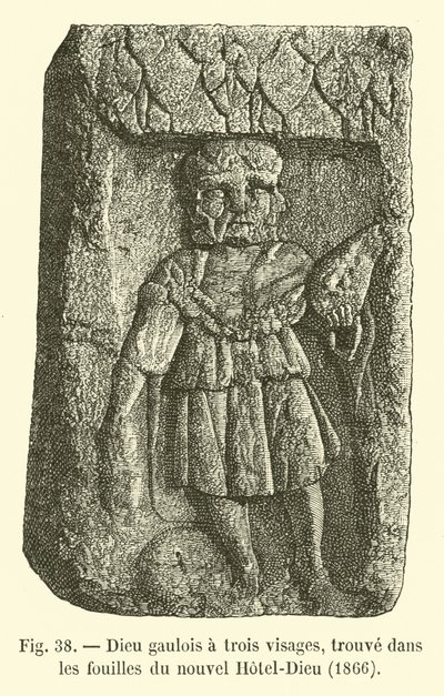 Dios galo de tres caras, encontrado en las excavaciones del nuevo Hotel-Dieu, 1866 de French School