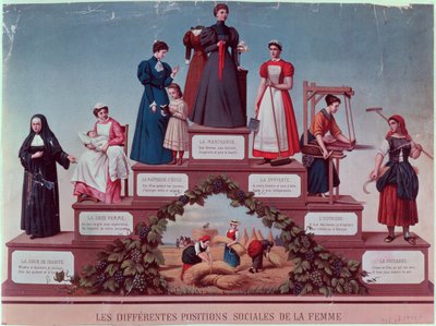 Diferentes posiciones sociales de las mujeres, finales del siglo XIX (grabado en color) de French School