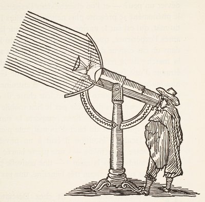 Telescopio dióptrico, copia de un grabado, ilustración de Histoire de la Nation Francaise, Ciencias, Volúmenes I y II, por Gabriel Hanotaux (1853-1944), 1924 de French School