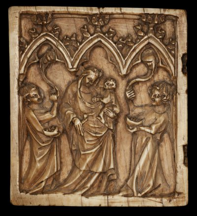 Panel de díptico con la Virgen y el Niño y dos ángeles, 1375-1400 de French School
