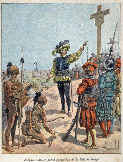 Descubrir Canadá: Jacques Cartier (1491-1557), navegante y explorador francés tomó posesión de la Bahía de Gaspé y erigió la cruz el 24 de julio de French School
