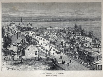 Descubre Canadá: vista de la ciudad de Quebec a finales del siglo XIX. Dibujo de Barclay. Grabado de finales del siglo XIX en "La nouvelle France" de Eugene Guenin. de French School