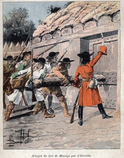 Descubrimiento de Canadá: Ataque al Fuerte Monsipi (Moose, luego Saint Louis o Saint Louis) por Pierre Le Moyne d