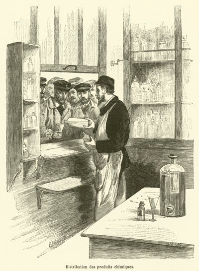 Distribución de productos químicos (grabado) de French School