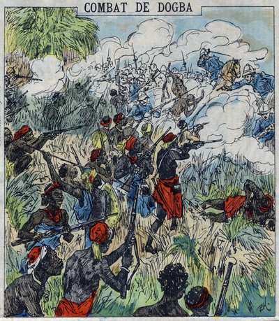 Batalla de Dogba entre la fuerza expedicionaria del General Dodds y las tropas de Behanzin. Dahomey de French School