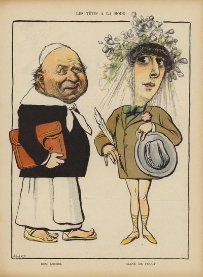 Dom Michel y la bailarina y cortesana francesa Liane de Pougy. Ilustración para Le Rire de French School