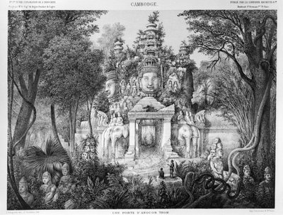 Puerta de Angkor Thom, ilustración de Atlas del viaje de exploración en Indochina, 1866-68 por Doudart de Lagrée, publicado en 1873, París, Hachette de French School